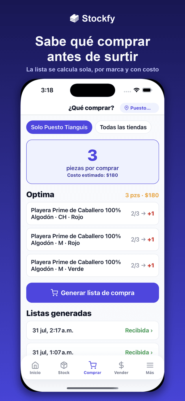 Lista de reposición ¿Qué comprar? agrupada por marca
